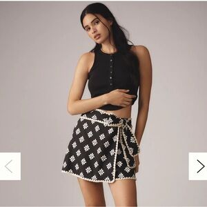 CREAM/black pattern Farm Rio Linen Floral Wrap Skort